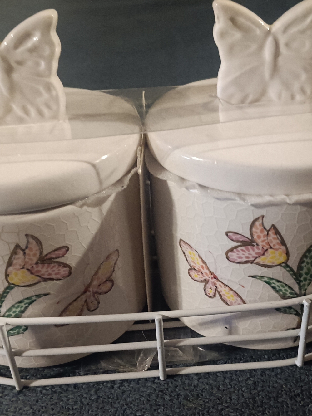Ceramic Butterfly Floral Canister - White